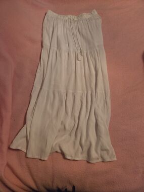 Flowy White Tiered Maxi Skirt with Drawstring Waist